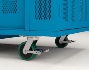 Rigging storage cabinet with casters