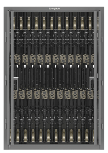 Strong Hold weapons storage and mounting locker filled with firearms