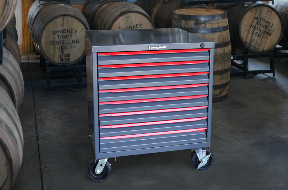 Strong Hold Modular Drawer Storage cabinet in a distillery setting