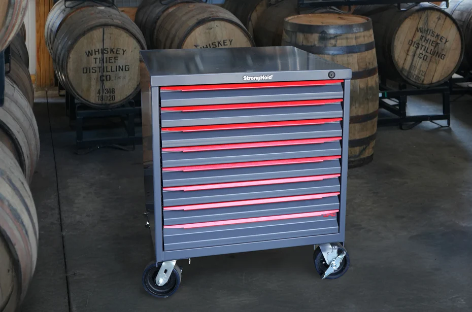 Strong Hold Modular Drawer Storage cabinet in a distillery setting
