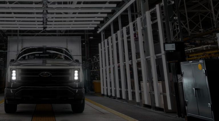 Ford truck at a production facility with a Strong Hold cabinet