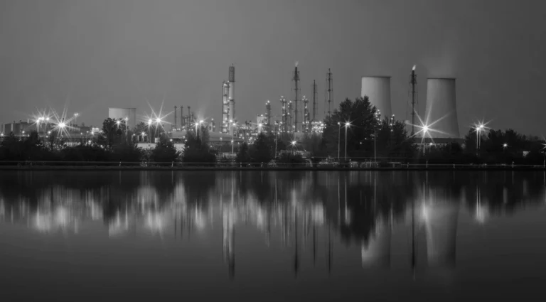 Power plant picture in black and white