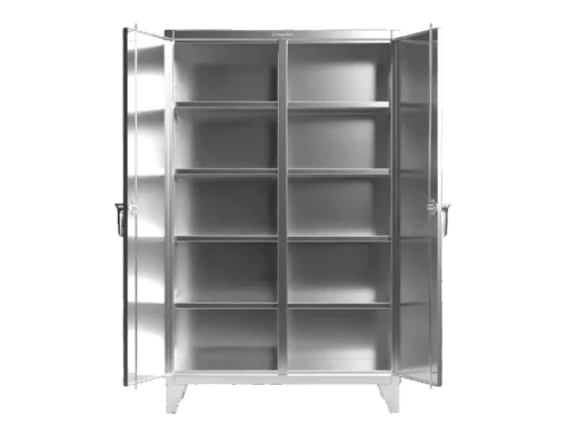 Strong Hold 46-DS-248SS double-shift stainless steel cabinet with 8 shelves