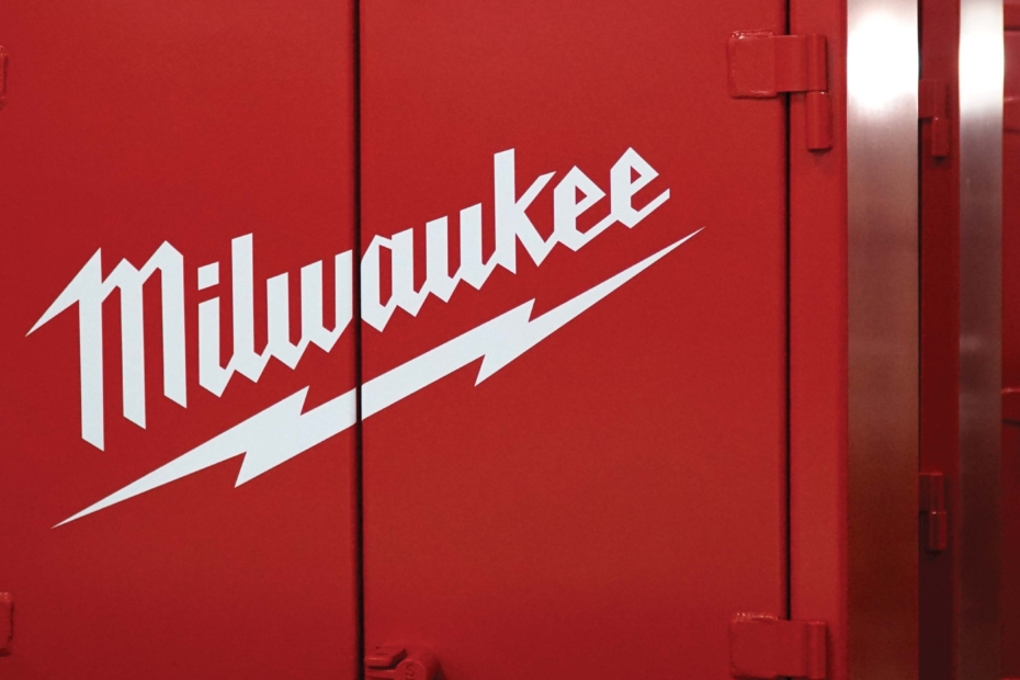 Strong Hold cabinet with Milwaukee custom logo branding