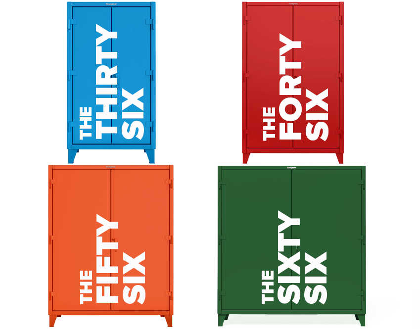 Strong Hold Six Series cabinet lineup: the Thirty Six, Forty Six, Fifty Six, and Sixty Six
