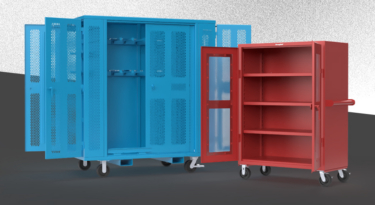 Strong Hold rigging cabinet with casters and forklift pockets and a Strong Hold mobile cabinet on casters