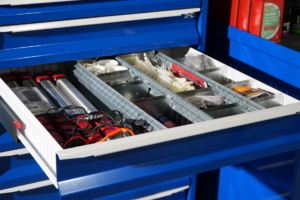 Strong Hold modular drawer storage cabinet with drawer open