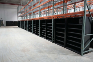 Strong Hold closed shelving units in an industrial setting